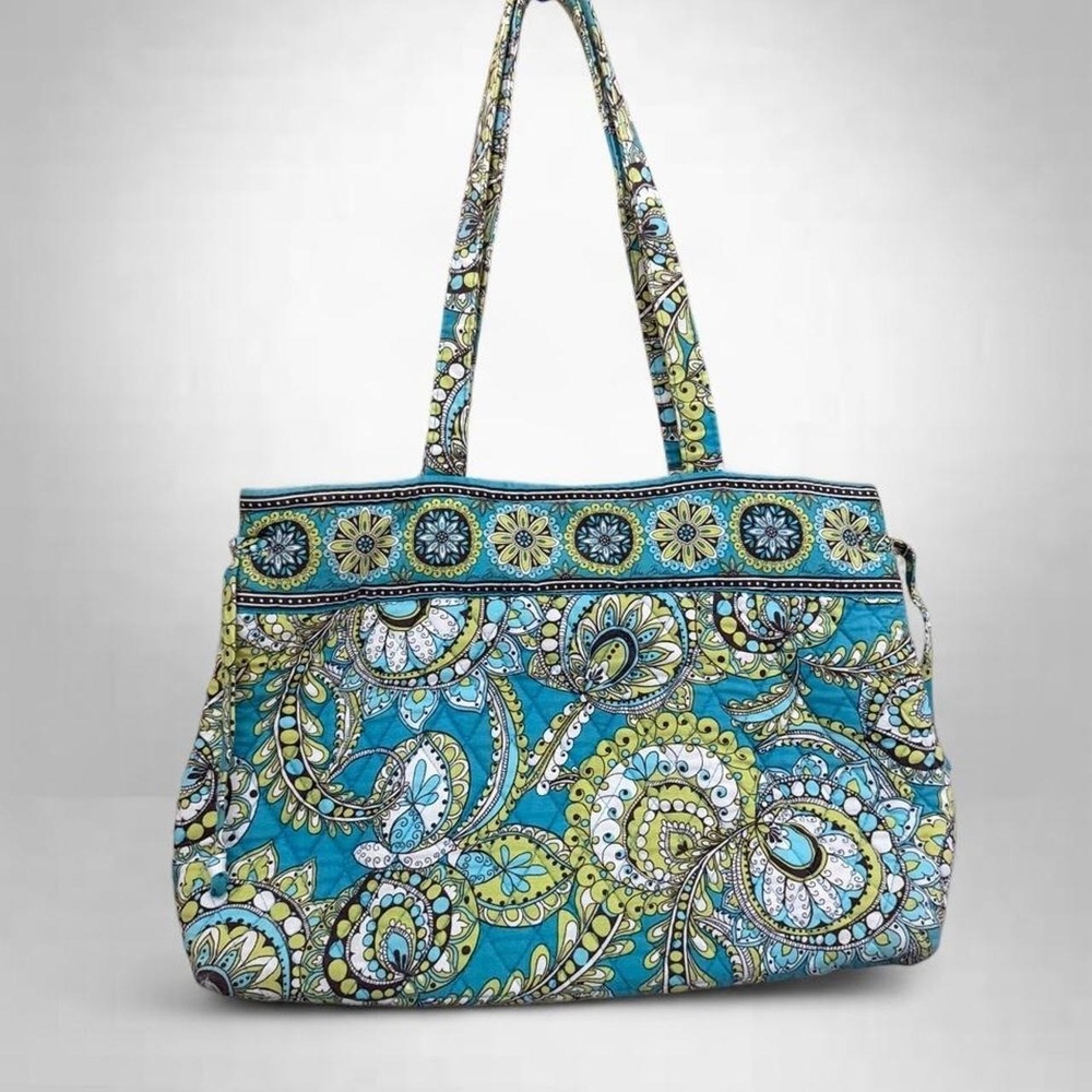 Vera Bradley Vintage Y2K Blue & green paisley patterned tote bag w/ long straps
